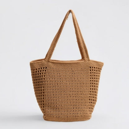 Large Capacity Cotton Thread Woven Bag Hollow Out Cutout Shoulder Straw Bag Vacation Beach Bag Women Bag - Wanita Store