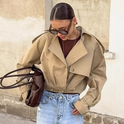 Autumn Khaki Double Breasted Collar Trench Coat Coat Casual Jacket for Women - Wanita Store