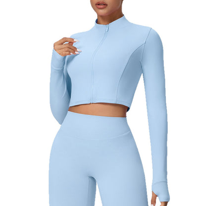 Zipper Outdoor Running Sports Yoga Jacket Slimming Workout Long Sleeve Coat Girls Quick Drying Yoga Clothes Women - Wanita Store