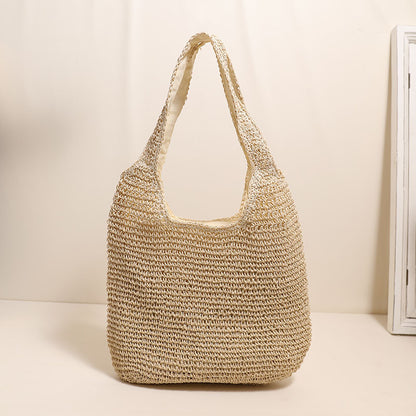 Large Capacity Shoulder Straw Bag Simple Straw Bag Woven Bag Vacation Beach Bag Casual Women Bag - Wanita Store