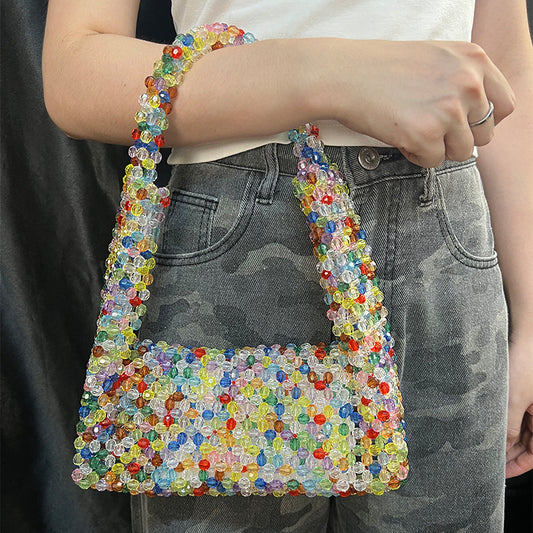 Sweet Special-Interest Design High Grade Handmade String Woven Bag Summer Dopamine Hollow Out Cutout Portable Shoulder Bag