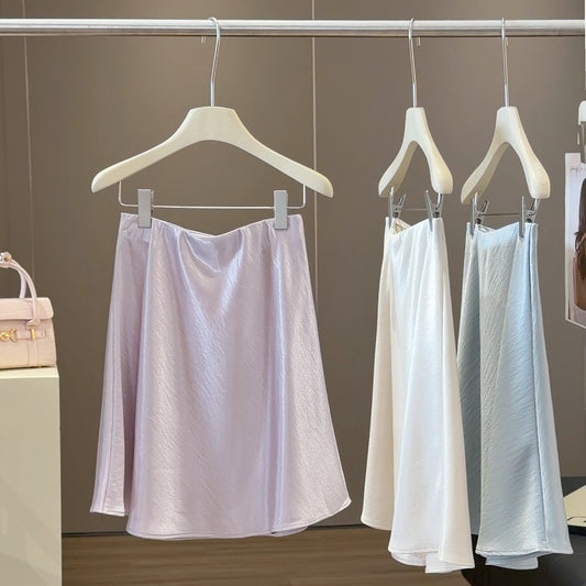 Graceful Satin Acetate Fishtail For Women Summer High Waisted Figure Flattering Draping A Line Sheath Short Skirt