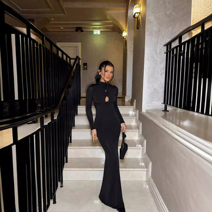 Fall Women Clothing Sexy Cutout Socialite Private Clothing Elegant Three Dimensional Floral Long Sleeve Slim Maxi Dress - Wanita Store