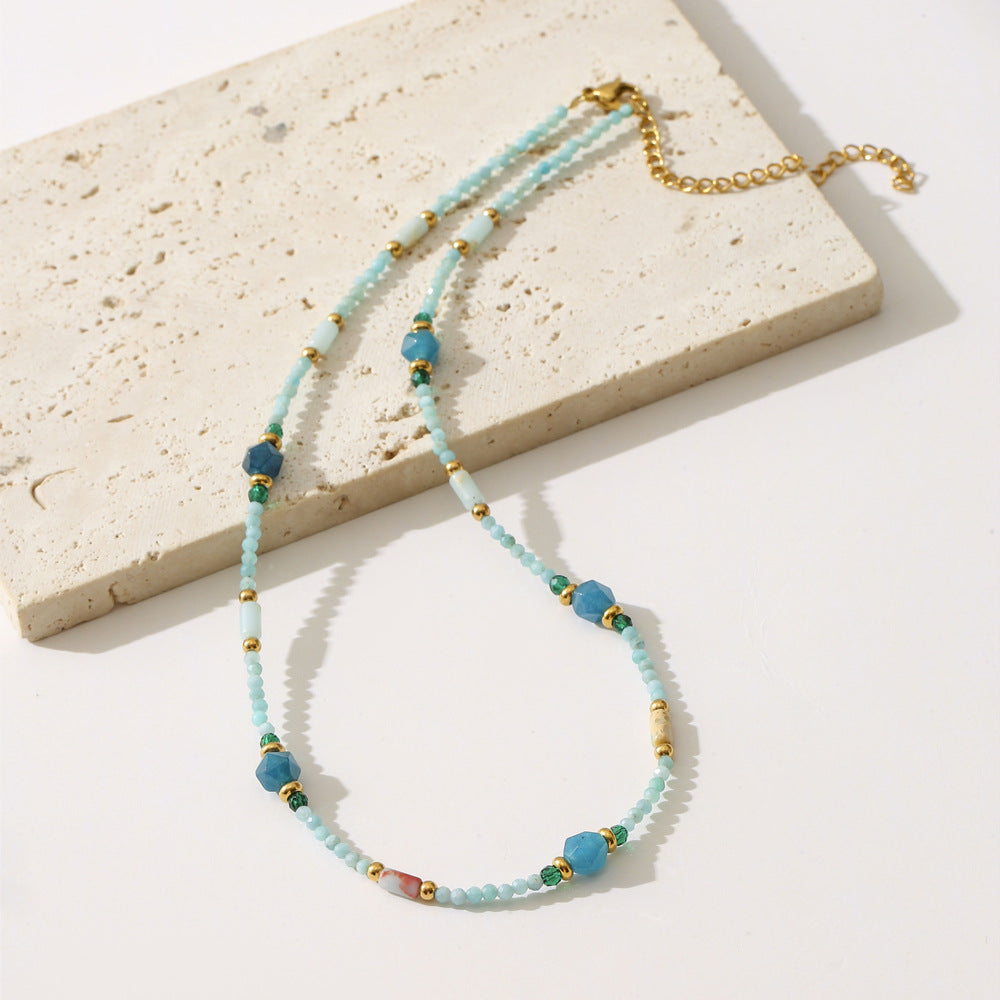 Blue Natural Stone Necklace Women Court Star Same Light Luxury Minority Beaded Necklace Women - Wanita Store