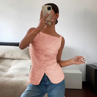 Haut sans manches élégant à col rond et coupe ajustée pour femme