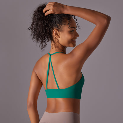 Nude Feel Halter Yoga Bra Women Triangle Beauty Back Exercise Vest Push up Sports Bra Yoga Clothing Top - Wanita Store