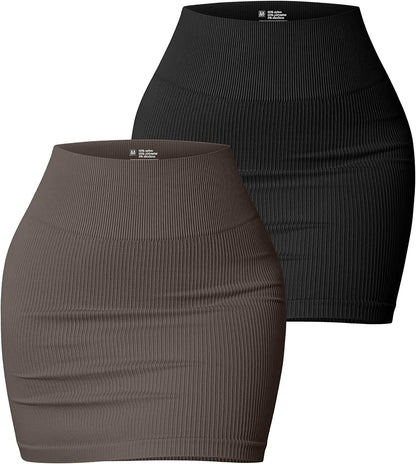 Women Skirt Basic Elastic Rib Casual High Waist Mini Hip Skirt - Wanita Store