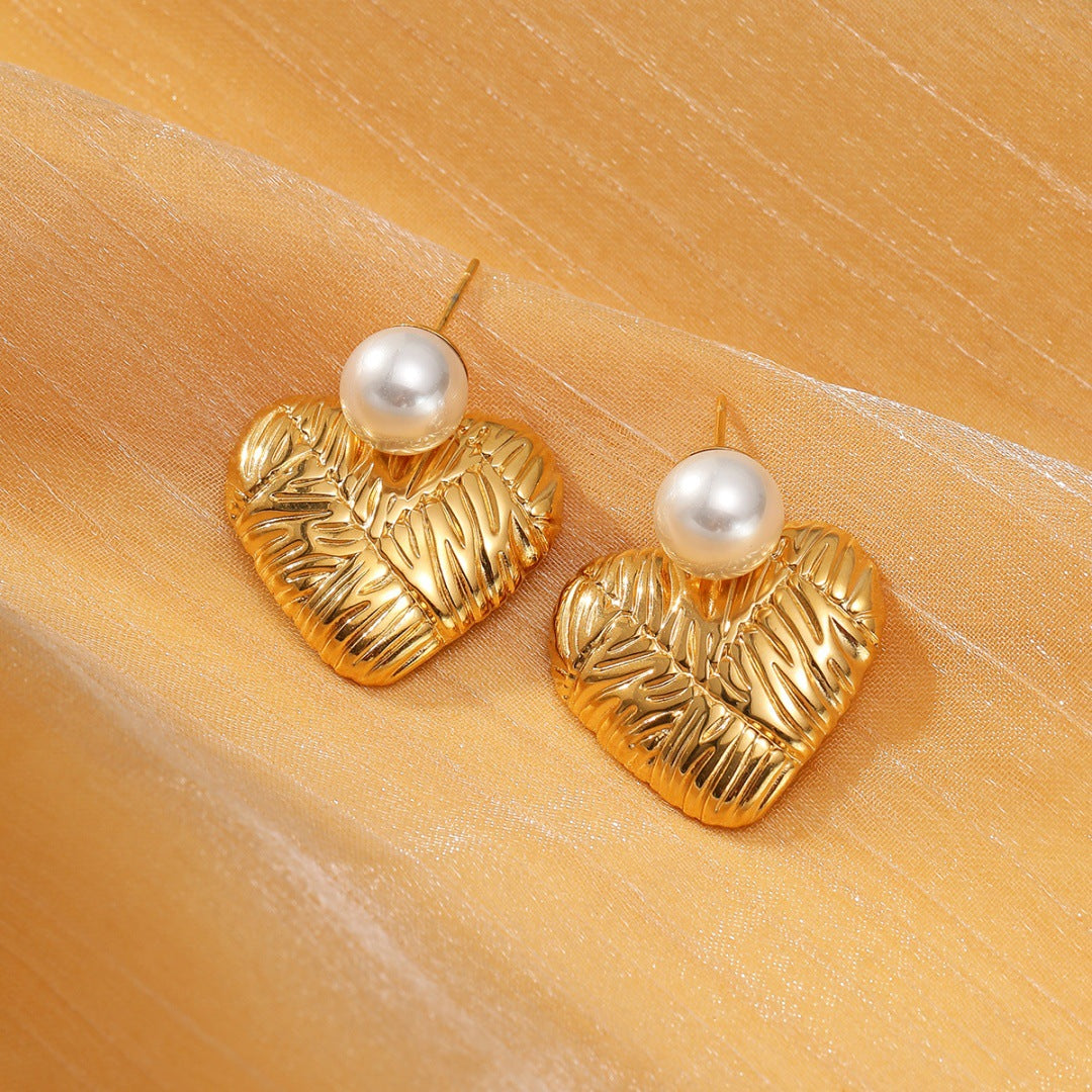 Light Luxury Water Drop Pearl Titanium Steel Earrings Personality All Match Texture Sense Stainless Steel Studs - Wanita Store