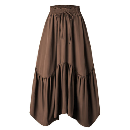 Women Wave Lace up Adjustable Skirt High Waist Elastic Large Swing Skirt Retro Long Skirt - Wanita Store