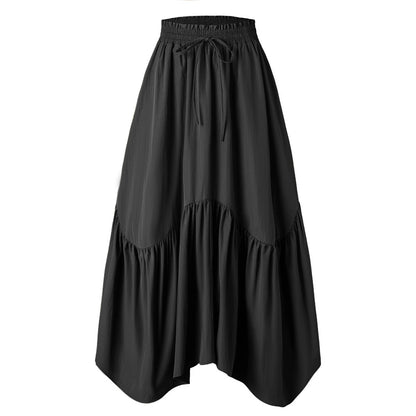Women Wave Lace up Adjustable Skirt High Waist Elastic Large Swing Skirt Retro Long Skirt - Wanita Store