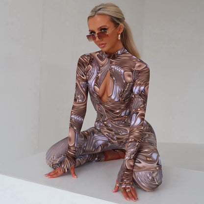 Women Autumn Winter Chest Cutout out Long Sleeve Backless Jumpsuit Jumpsuit Women - Wanita Store