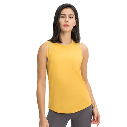Spring Summer Back Hollow Out Cutout Sports Sleeveless T shirt Light Breathable Cooldry Workout Top - Wanita Store