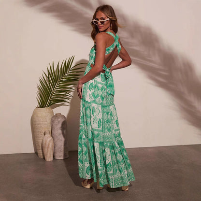 Ropa de Verano para Mujer Vestido Largo Estampado de Tirantes sin Mangas Sexy para Oficina