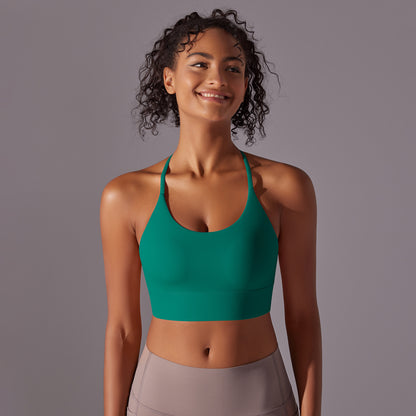 Nude Feel Halter Yoga Bra Women Triangle Beauty Back Exercise Vest Push up Sports Bra Yoga Clothing Top - Wanita Store