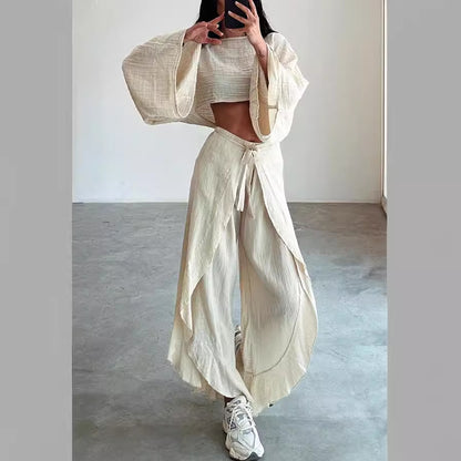 Cotton Linen Loose Top Trousers Two Piece Suit Women - Wanita Store