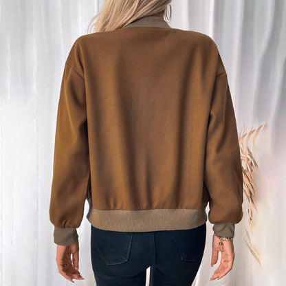 Casual Coat Pocket Single Breasted Half Turtleneck Jacket for Women - Wanita Store