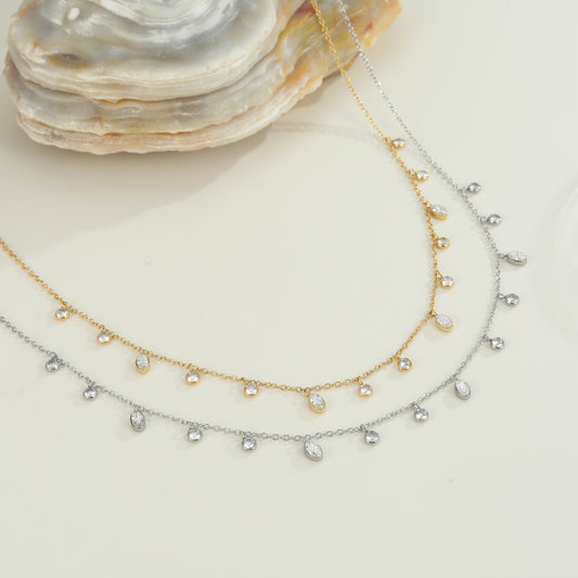 18K Gold Titanium Steel Zircon Bead Necklace Necklace Light Luxury Clavicle Chain Stainless Steel Ornament High Grade Jewelry - Wanita Store