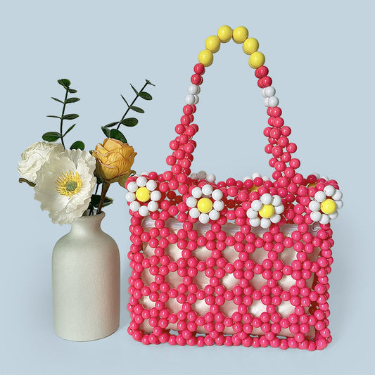 Handmade Beaded Bag Children's Fun Green Pearl Bag Cute Sweet Floral Handbag Hand Bag
