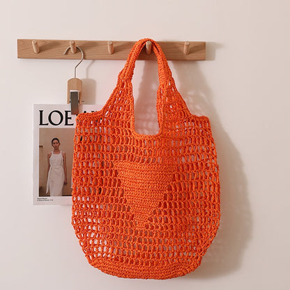 Large Capacity Hollow Out Cutout Straw Bag Fresh Candy Color One Shoulder Tote Woven Bag Portable Women Beach Bag - Wanita Store