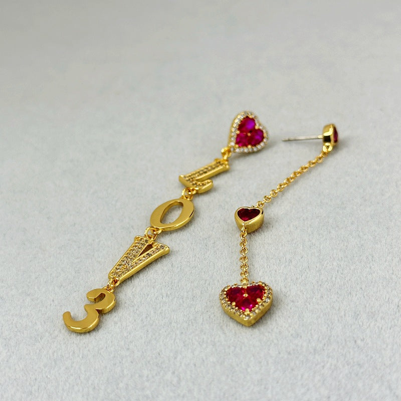 Special Interest Design Asymmetric Love Zircon Earrings Romantic Aura Sweet High Grade Earrings - Wanita Store