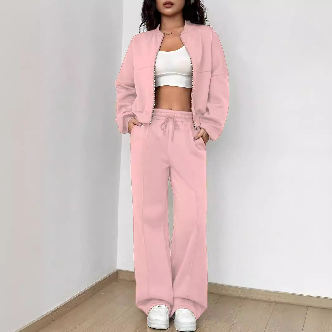 Spring Autumn Two Piece Set Trendy Cardigan Zipper Slim Fit Elastic for Women