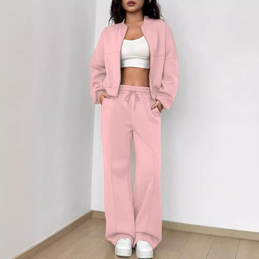 Spring Autumn Two Piece Set Trendy Cardigan Zipper Slim Fit Elastic for Women