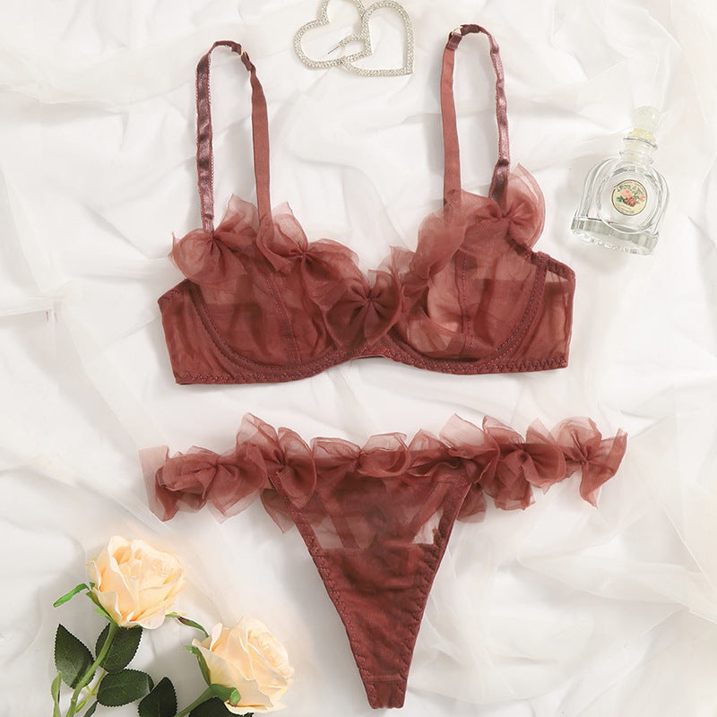 Sexy Underwear High Grade Pure Bow Seduction Net Suspender Underwear Three Point Sexy Lingerie Set