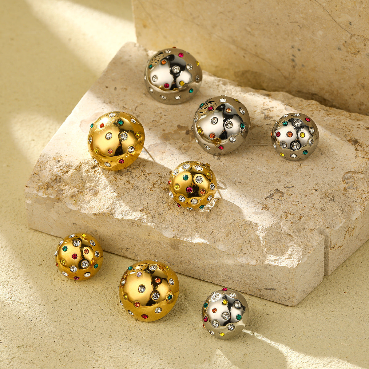 Temperamental Minority Personality Super Earrings Stainless Steel Color Zircon round High Grade Earrings - Wanita Store
