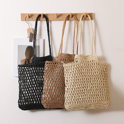 One Shoulder Hollow Out Cutout out Straw Bag Special Interest Design Straw Bag Woven Bag Vacation Beach Bag Women Bag - Wanita Store