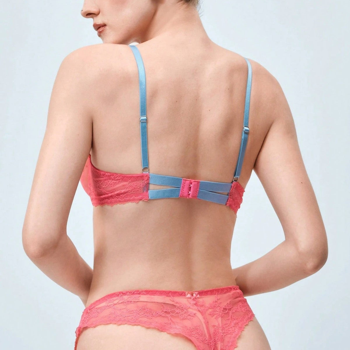 Sexy Underwear Lace Jacquard Steel Ring Gathering Bra Sexy See through Panties Set