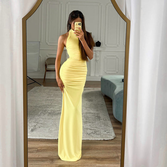 Women Pleated Backless Hip Cocktail Senior Formal Dress