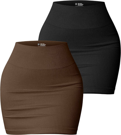 Women Skirt Basic Elastic Rib Casual High Waist Mini Hip Skirt - Wanita Store