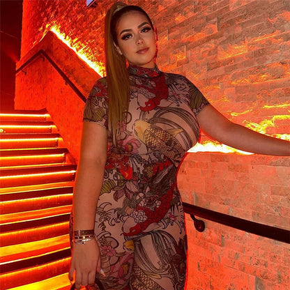 Summer Women Clothing Sexy Backless Printed Sheer Mesh Jumpsuit for Women - Wanita Store