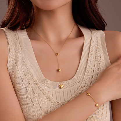 18K Gold Stainless Steel Heart Tassel Necklace Bracelet Titanium Steel Ornament - Wanita Store