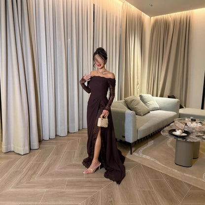 Spring Summer Women Clothing Tube Top Stitching Lace Long Sleeve Big Hem Elegance Retro Dress - Wanita Store
