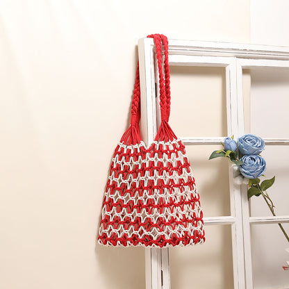 Summer Straw Woven Bag With Lace Up Pattern Suitable For Women Beach Vacation Beach Bag - Wanita Store