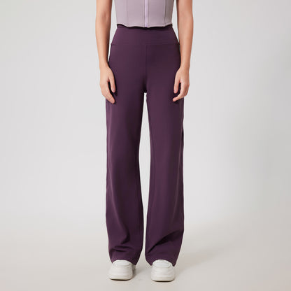 Pantalon de sport taille haute, resserrant le ventre, coupe droite ample, pour femme, idéal pour la course, la remise en forme, avec ceinture et poches, pantalon de yoga "sensation nuage".