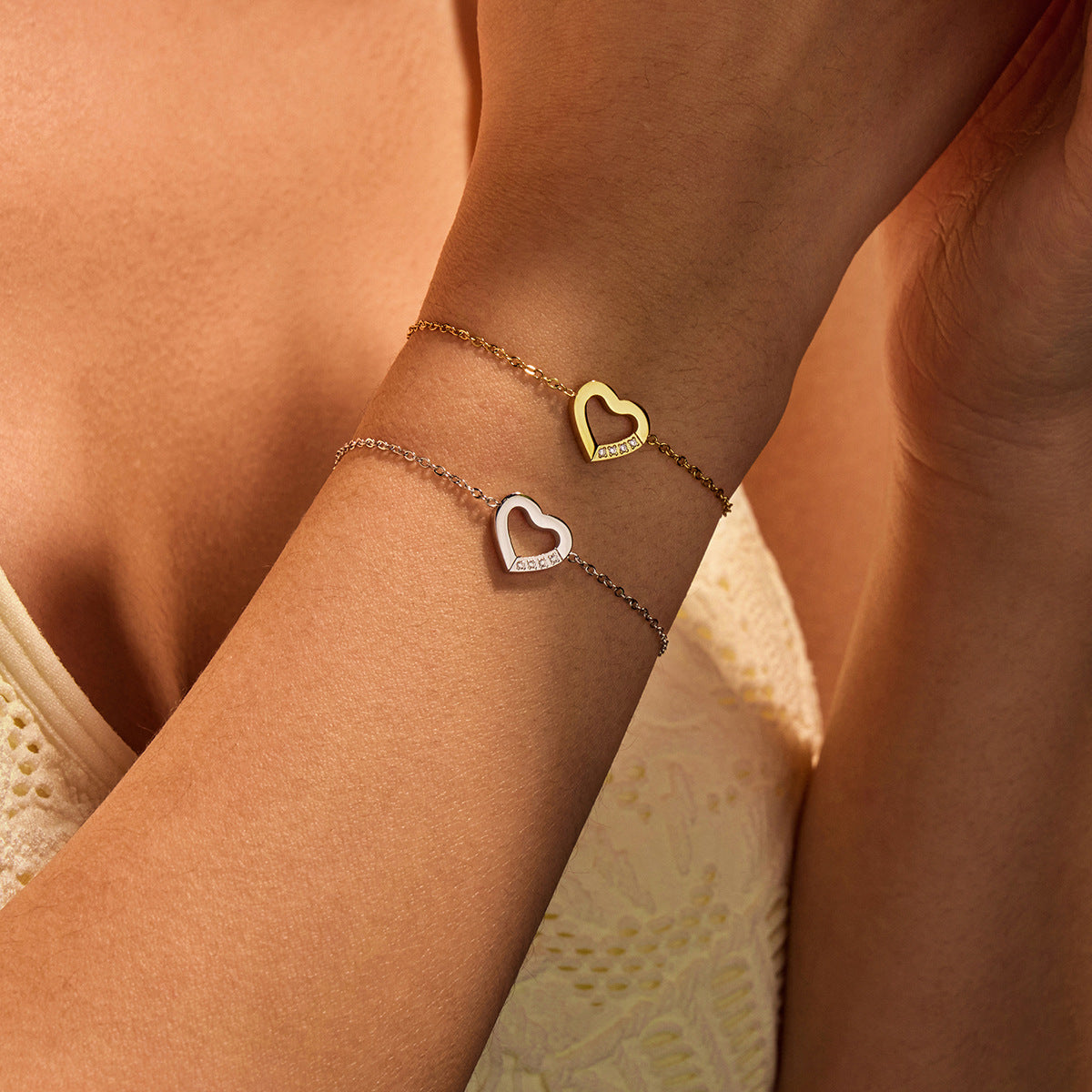 Peach Heart Hollow Out Cutout Stainless Steel Bracelet Minority Simple Couple Same Heart Shaped Bracelet Titanium Steel Bracelet - Wanita Store