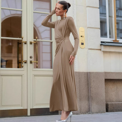 Autumn French Dress Maxi Dress Women Textured Waist Slimming Evening Dress - Wanita Store