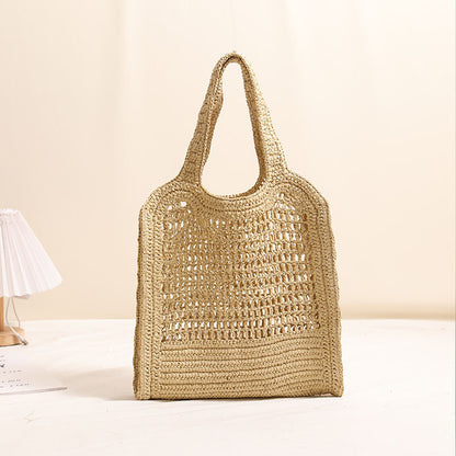 Summer Straw Woven Bag With Lace Up Pattern Suitable For Women Beach Vacation Beach Bag - Wanita Store