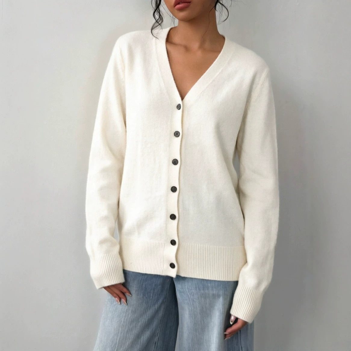 Women Clothing Solid Color Sweater Button Knitted Cardigan Fall Sweater Coat