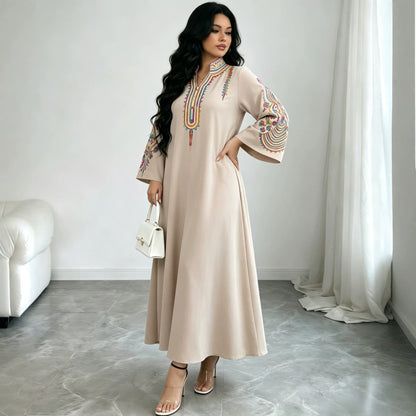 Vestido suelto bordado étnico Pulóver Túnica Artesanía de bordado con cuerda Ropa de mujer