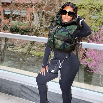 Street Camouflage Vest Quilted Stand Collar Zipper Sleeveless Short Shipment Cotton Padded Coat - Wanita Store