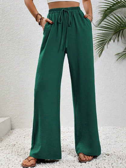 Women Clothing Spring Summer Solid Color Mop Wide Leg Pants Casual Pants - Wanita Store