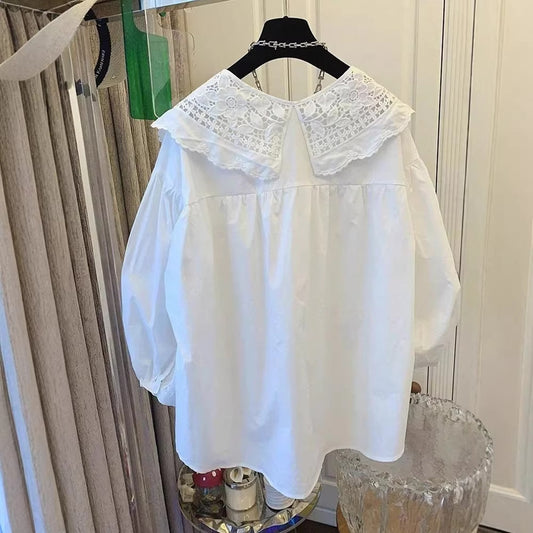 Women Doll Collar Sweet Loose Long Sleeve Shirt Top