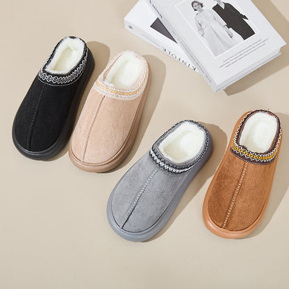 Baotou Fluffy Slippers Autumn Winter Ethnic Cotton Slippers Men Women Couple Warm Rubber Thick-Soled Cotton Slippers - Wanita Store