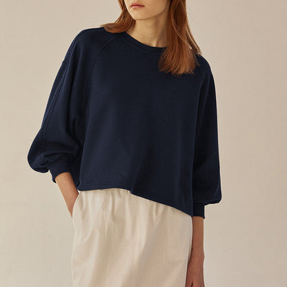 Autumn Winter Hoodie Loose Short Lantern Sleeve Stitching Pure Cotton French Casual Pullover Women Clothing - Wanita Store