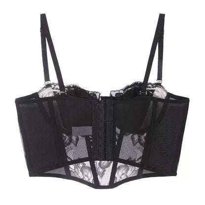 Soutien-gorge sexy pour femme, avec armatures, effet push-up pour petite poitrine, bordure en dentelle brillante et galbant.
