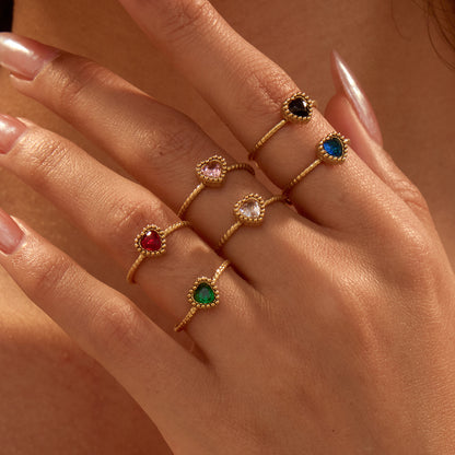 Elegant Retro Love Inlaid Zircon Stainless Steel Ring Niche Open Ring Jewelry - Wanita Store