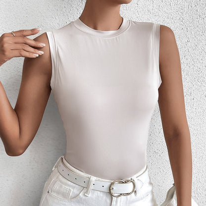 Débardeur d'été sans manches col rond en soie de lait, sexy et raffiné, pour l'extérieur, coupe ajustée, à porter comme sous-vêtement, basique et amincissant